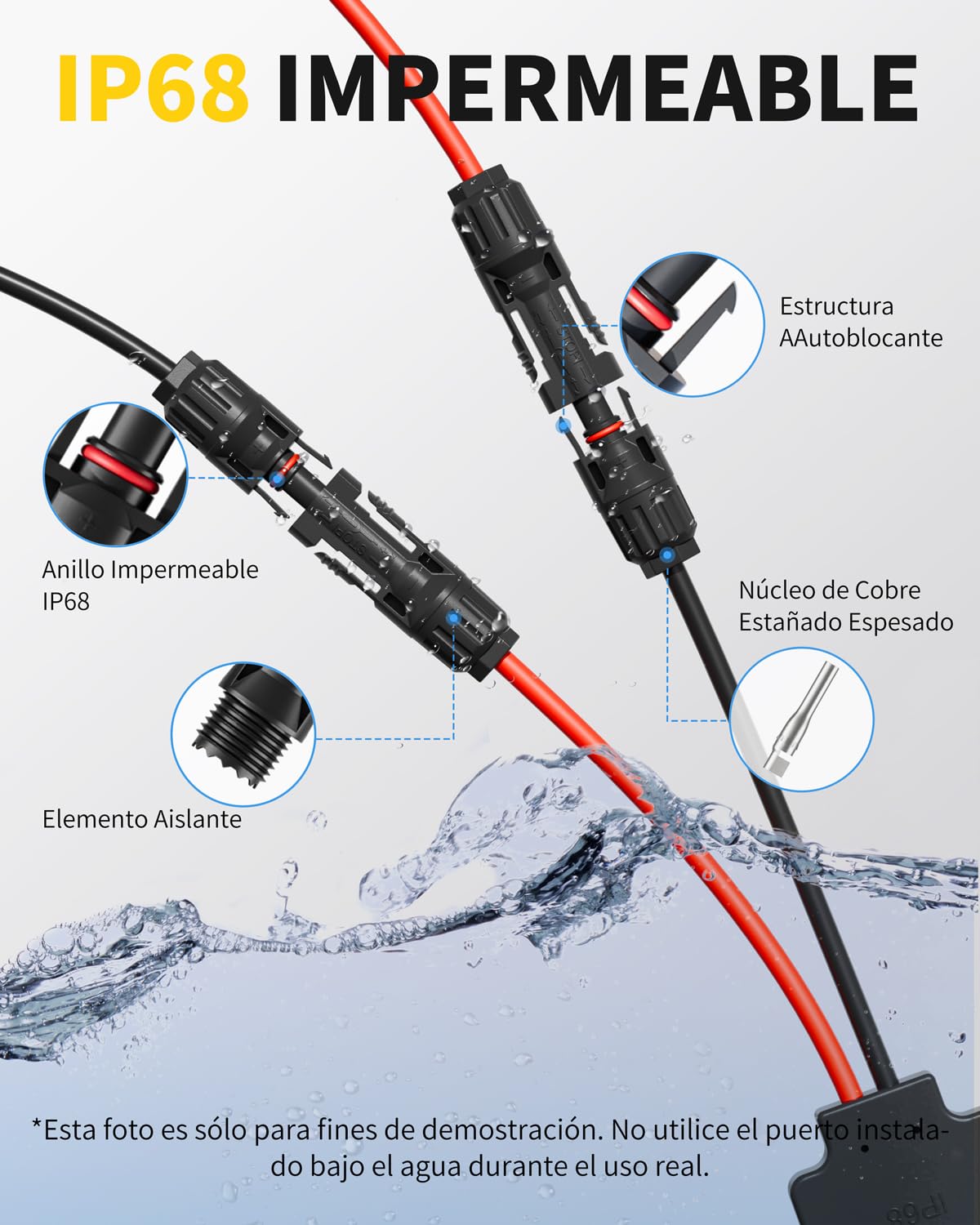 enernova Y Conector Solar Fotovoltaico, 4 mm²-6 mm² Cable Solar, Impermeable IP68 Cable de Extensión para Paneles Solares, 30A DC1500V, Cable de Extensión de Conector
