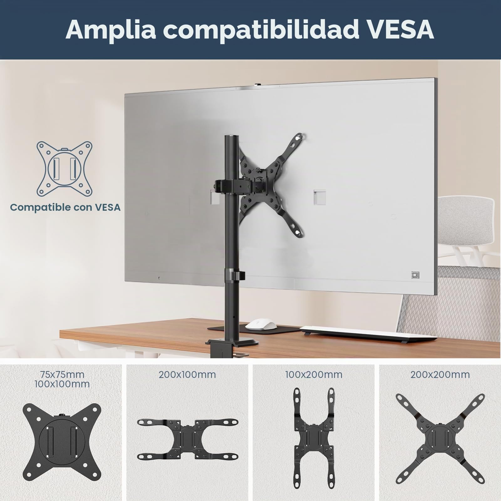 PUTORSEN Soporte para Monitores y TVs LCD LED 17-42 Pulgadas, Brazo con Altura Ajustable, Movimiento de Inclinación y Giro, Carga Máxima 12kg, VESA 75x75 a 200x200mm