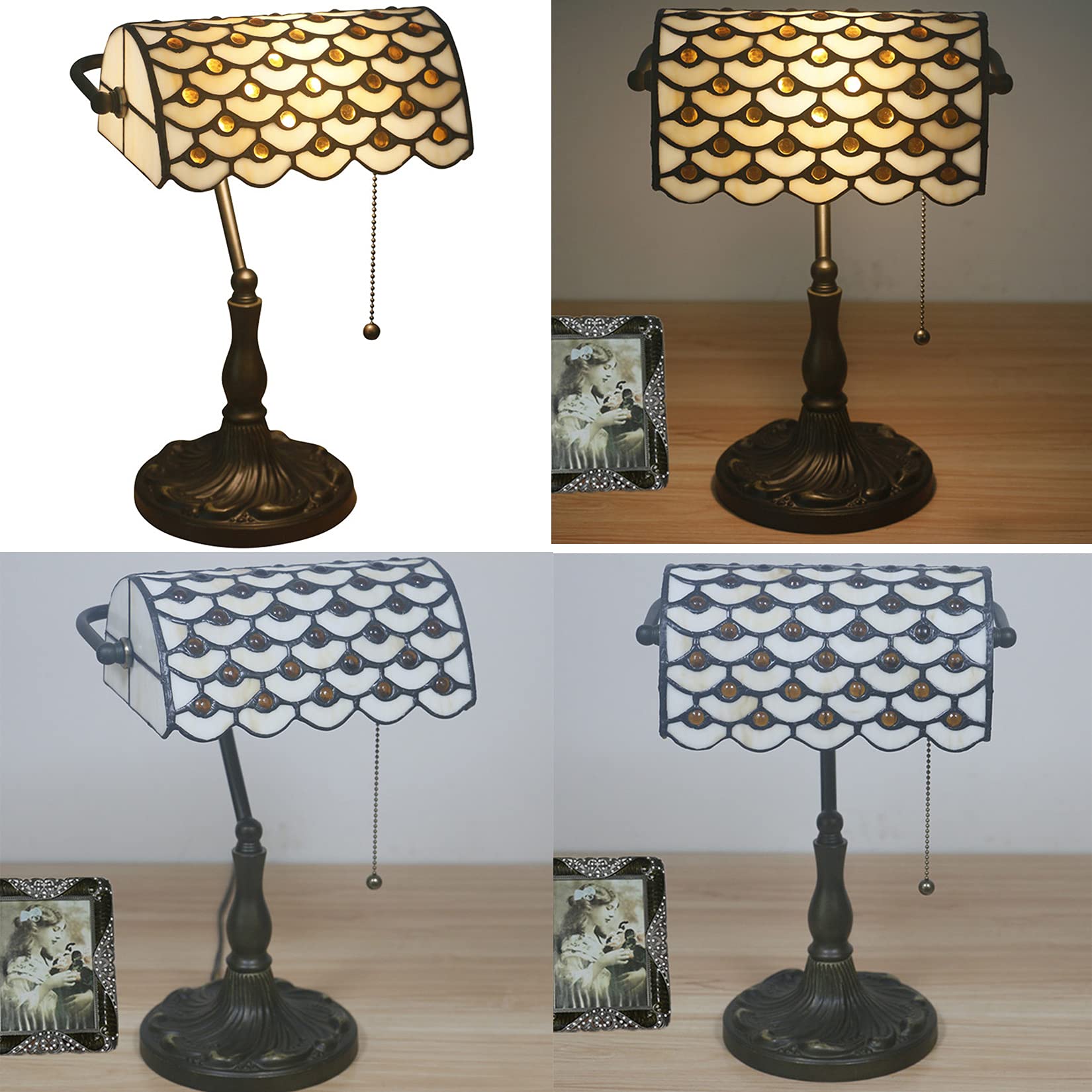 Lampada da banchiere Vintage Lampada da Tavolo in Stile Tiffany Lampada da scrivania per Pianoforte Lampada da Comodino con Base in Lega Anticata Lampada da Notte per Camera da Letto Paralume in vetr