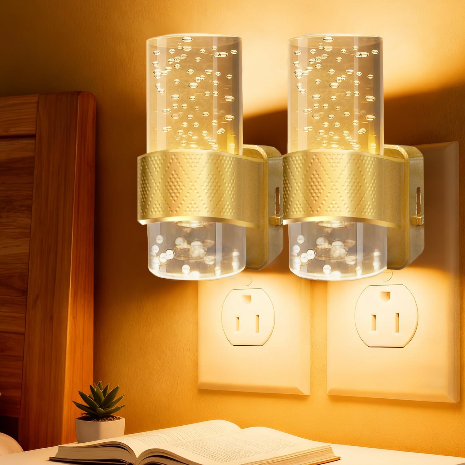 Night Light Plug into Wall - 2 Pack LED Nightlight with Dusk to Dawn Sensor 0-100LM Brightness Dimmable Lights for Bedroom Bathroom Hallway (Soft White 3000K)