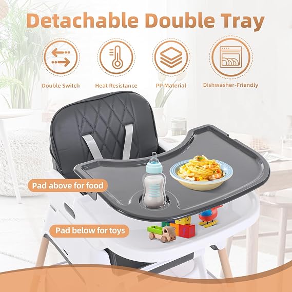 High Chairs for Babies and Toddlers, Adjustable Convertible 3 in 1 Baby High Chair, Portable Compact Baby Infant Feeding Chair Travel Highchair Booster for Toddler, from 6 Month to 3 Years Grey