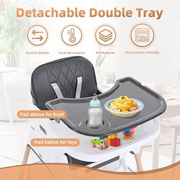 High Chairs for Babies and Toddlers, Adjustable Convertible 3 in 1 Baby High Chair, Portable Compact Baby Infant Feeding Chair Travel Highchair Booster for Toddler, from 6 Month to 3 Years Grey