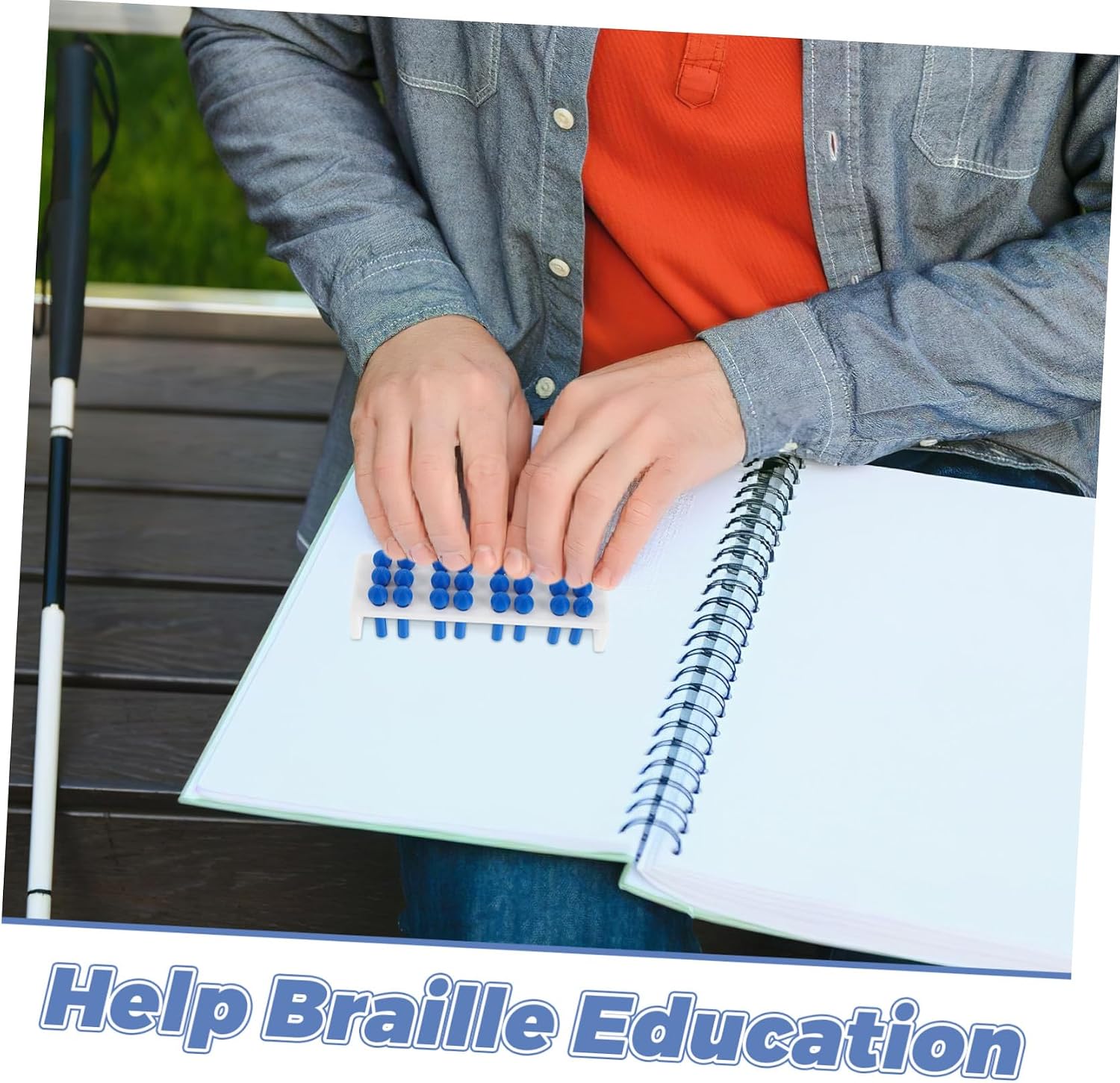 GALPADA Braille Learning Set for Blind Students with Plastic Stylus and 24-Cell Fingerboard, Portable Braille Practice Board for Visual Impairment Education and Alphabet Writing