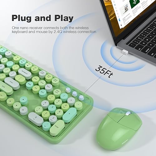 Miniatura 2 de KNOWSQT - Combo de teclado colorido y mouse inalámbrico, 104 teclas, tapa de tecla redonda de tamaño completo de 2.4 GHz, receptor USB, para