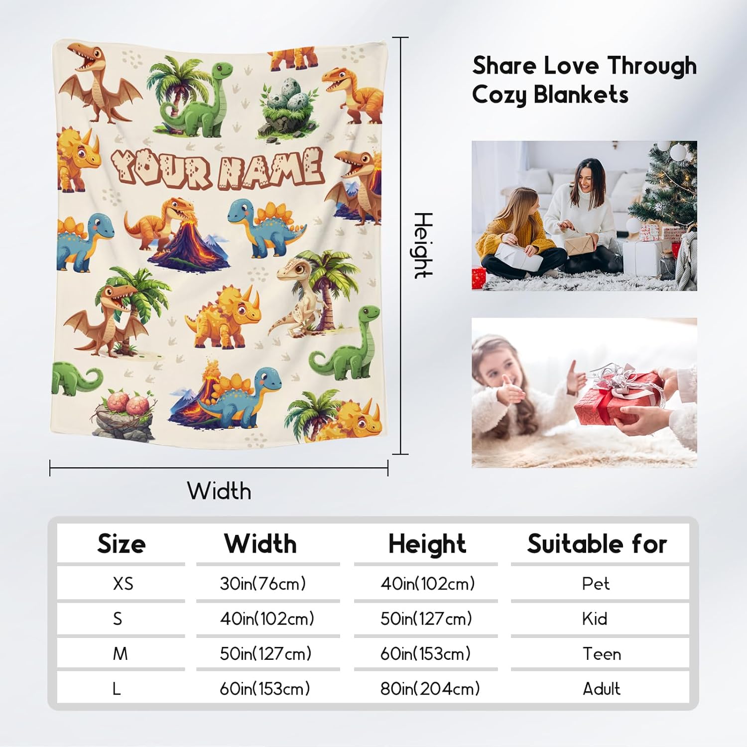 Personalized Kids Blankets for Boys Girls, Custom Dinosaur Blanket for Boys, Soft Fuzzy Flannel Throw Gifts Ideal, 40"x50" Kid Dinosaur Gift - Image 4