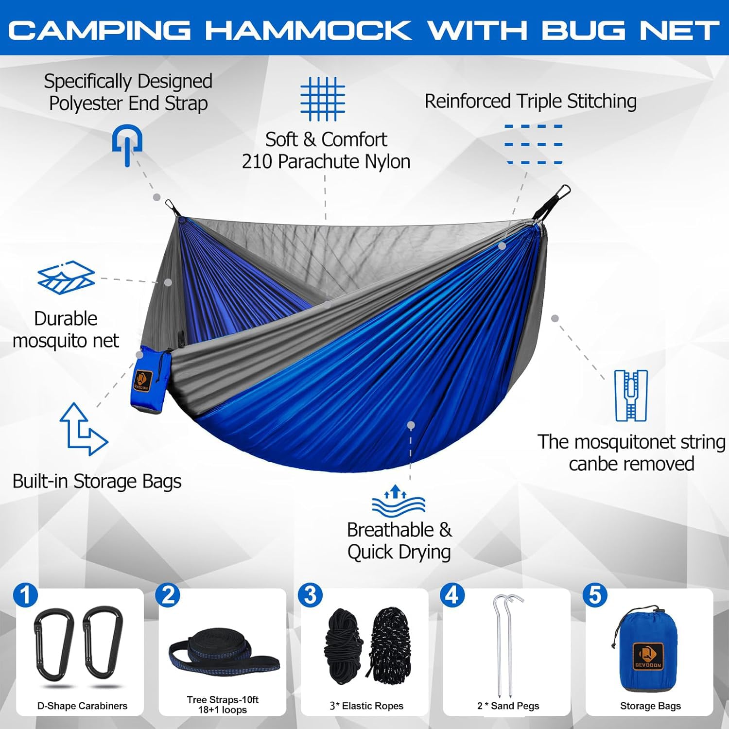 Camping-Hängematte, tragbare Hängematten mit Moskitonetz, leichte Nylon-Fallschirm-Hängematte mit 3 m langen Baumgurten, Campingausrüstung, ein Muss für Reisen, Wandern, Rucksackreisen, Strand,