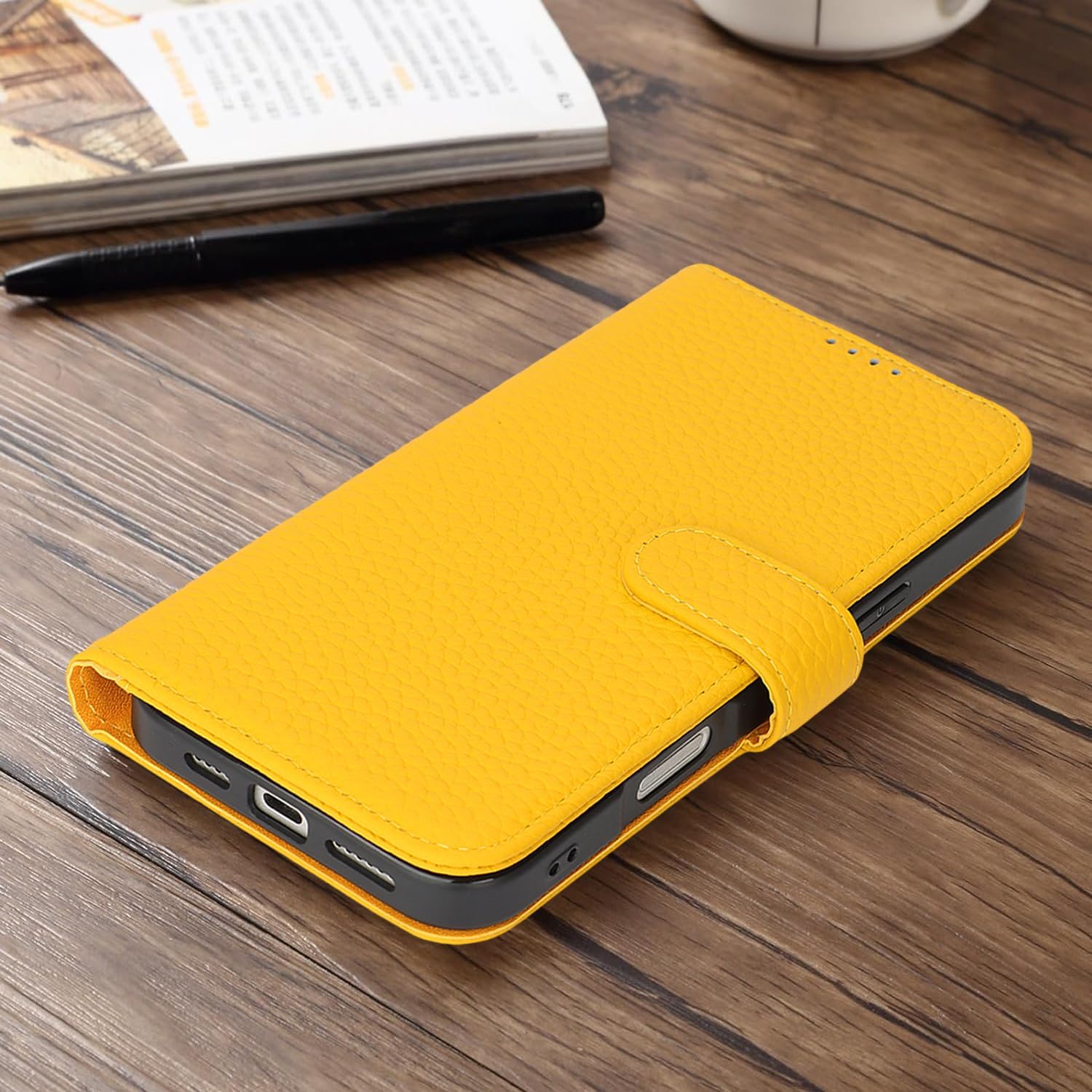 Zouzt Case for iPhone 17 Pro Max Genuine Leather Wallet Case with 4 Card Slot, RFID Blocking Card Holder Magnetic Flip Folio Shockproof Phone Cover Women Men for iPhone 17 Pro Max- Yellow - Image 6