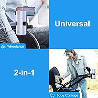 Vista 3 de WixGear Portavasos para cochecito con soporte para teléfono, soporte universal 2 en 1 para cochecito, silla de ruedas, andador