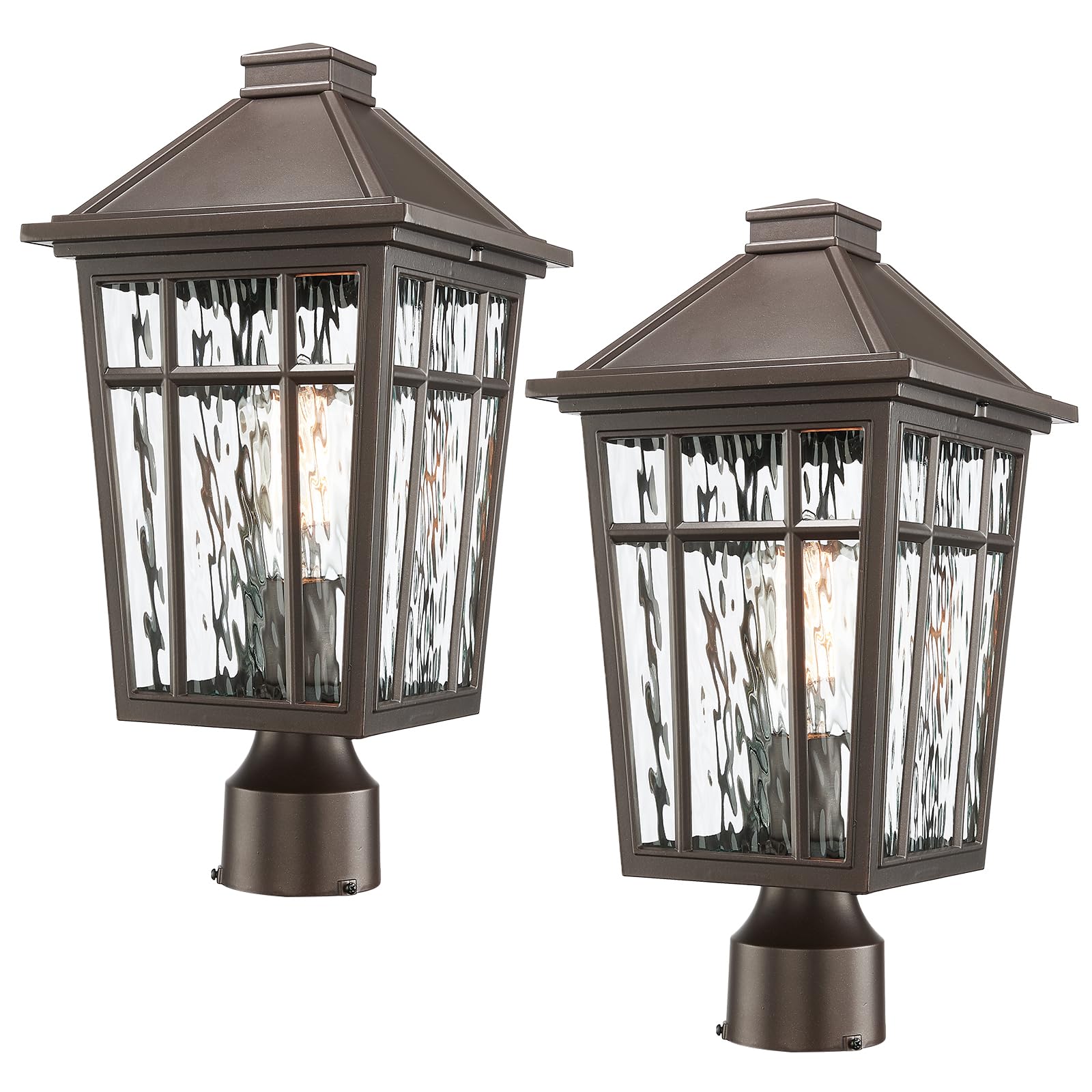 Darkaway 2pcs Large Outdoor Post Lights Lamp Post Light Fixture, 17inch Waterproof Aluminum Housing with Water Ripple Glass for Garden Patio Pathway