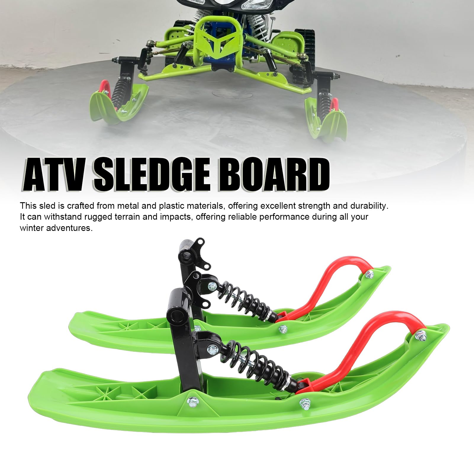 Tbest Planche de Luge à Neige pour VTT, Freins à Disque, Skis de Motoneige Antidérapants Robustes pour Les Aventures Hivernales, compatibilité avec Les VTT