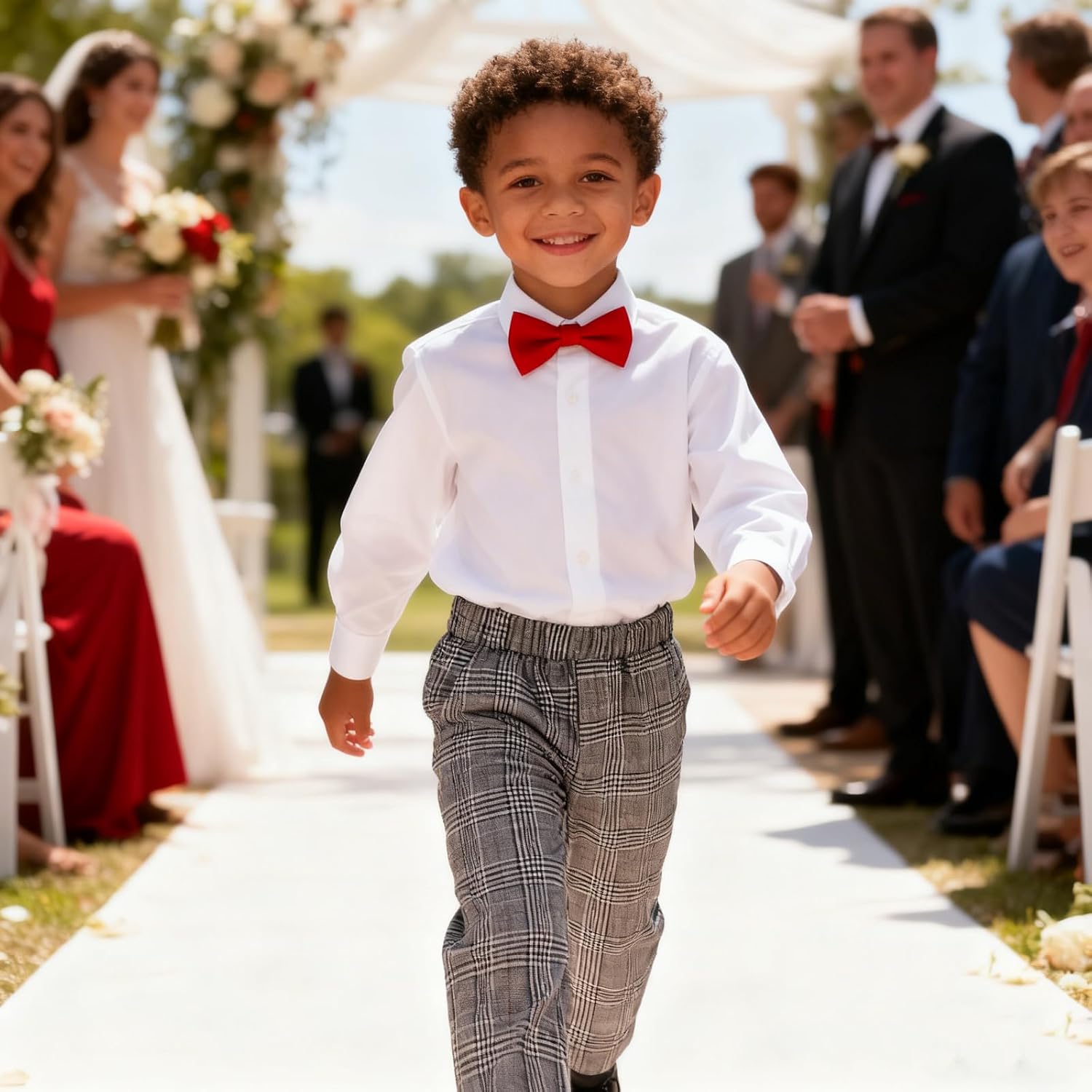 SAROULU Boy's Flat-Front Dress Pant Straight Leg Fit Pull-on Relaxed Fit School Uniform Pants