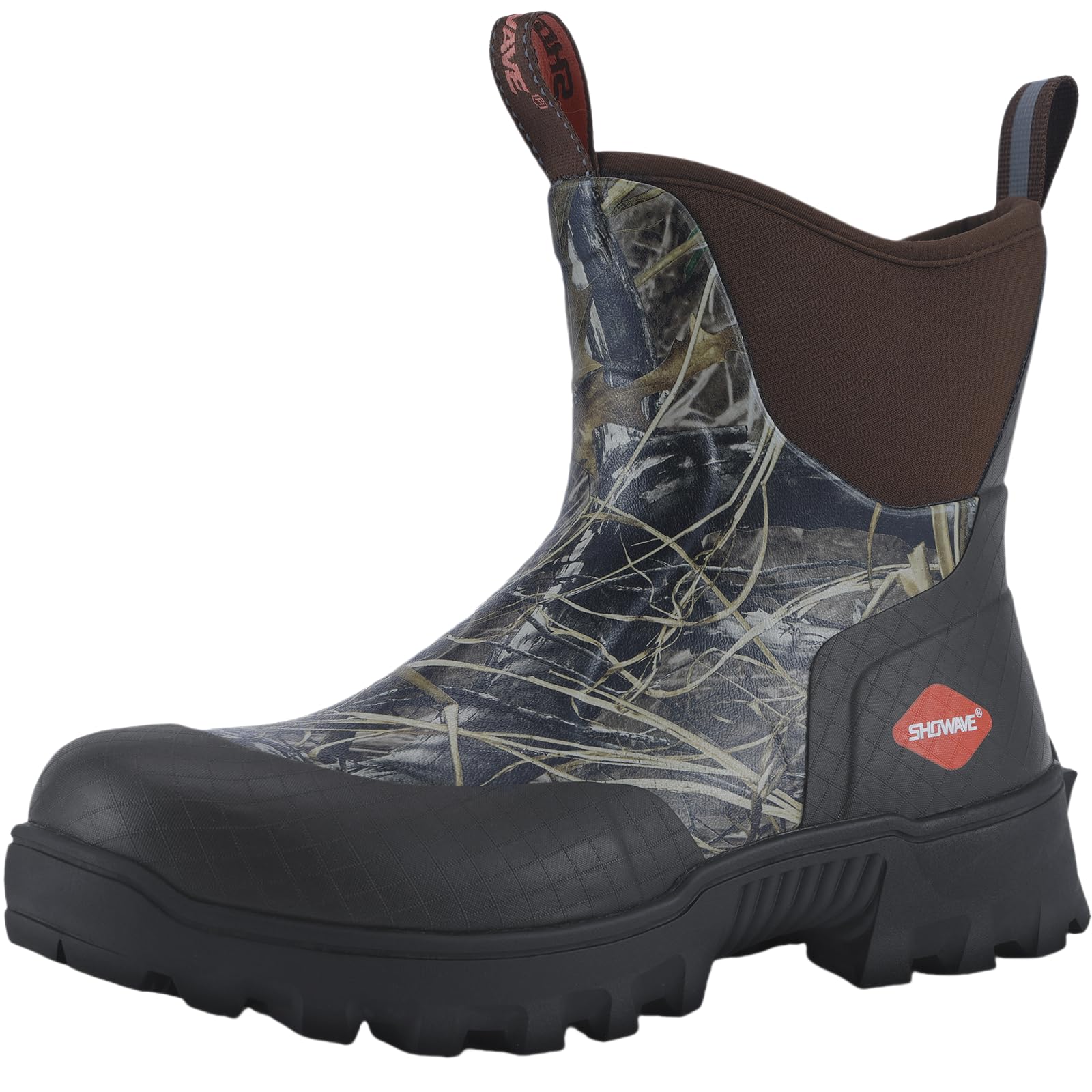 Showave Men's Short Rubber Boots Waterproof Rain Boots Insulated Working Booties with Comfortable Sports Sole