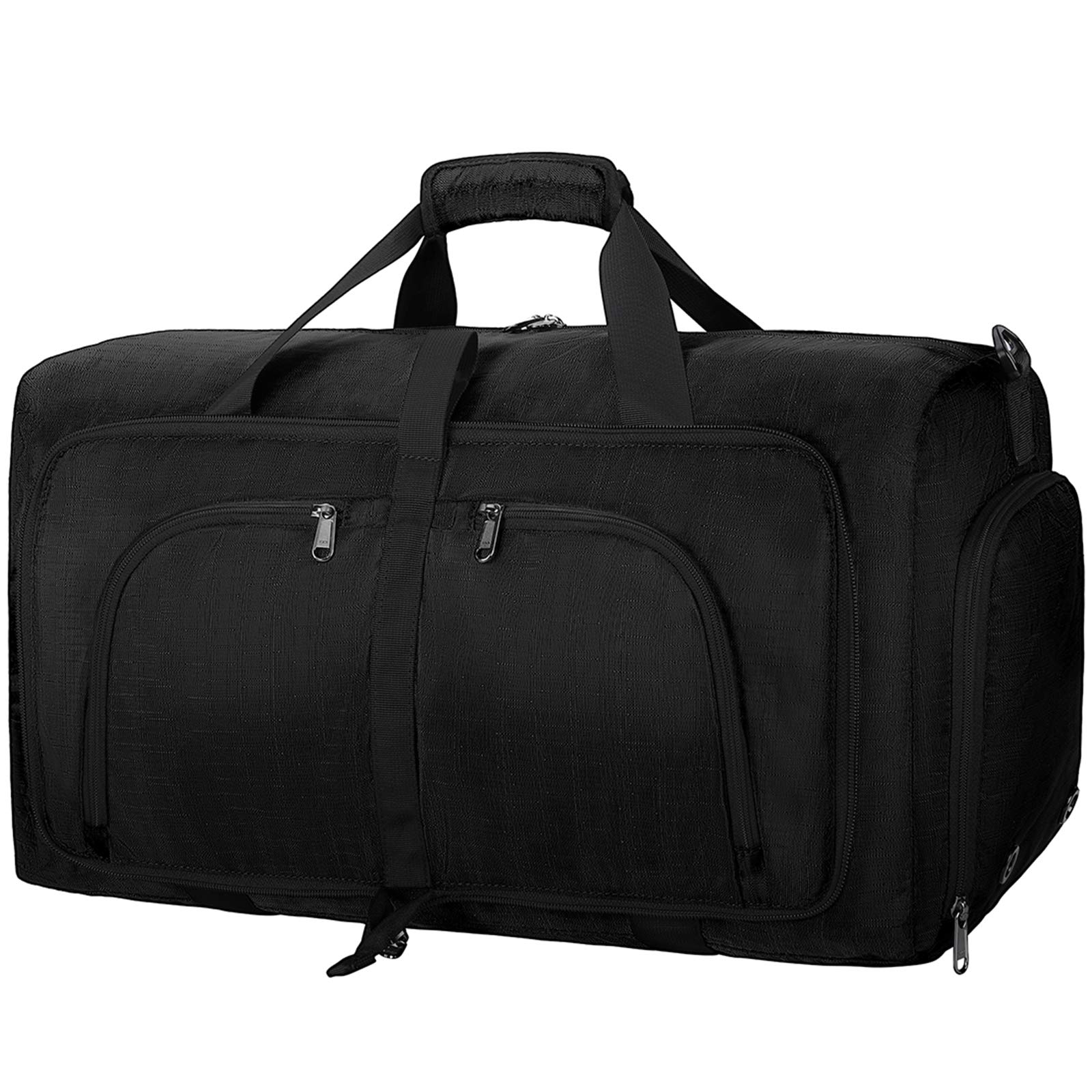NEWHEYDuffel Bags for Traveling, 65L Carry on Foldable Weekender Overnight Bag for Men Women Waterproof Weekend Travel Duffle Bags with Shoe Compartment,Black
