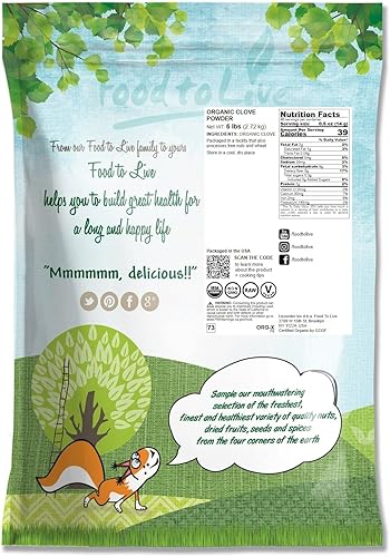 Vista 12 de Food to Live Polvo de clavo orgánico – Sin OMG, vainas de clavo finamente molidas, puras, veganas, especias a granel. Buena fuente de vitamina K