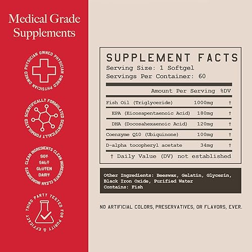 Miniatura 4 de High Level Science CoQ10, Omega-3, Vitamina E - Cardiólogo formulado para el corazón, cuerpo + salud mental con DHAEPA, antioxidante para la