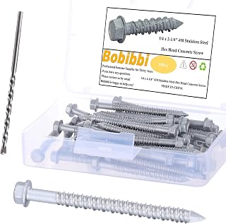 1/4 x 2-1/4" 410 Stainless Steel Hex Head Tapcon Concrete Screw Anchor, for Anchoring to Masonry, Block or Brick (50Pcs)