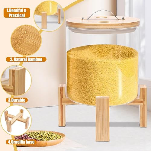 Miniatura 2 de Dispensador de arroz, recipiente de almacenamiento de arroz de vidrio, recipiente de harina y cereales con tapa hermética y soporte, recipiente de