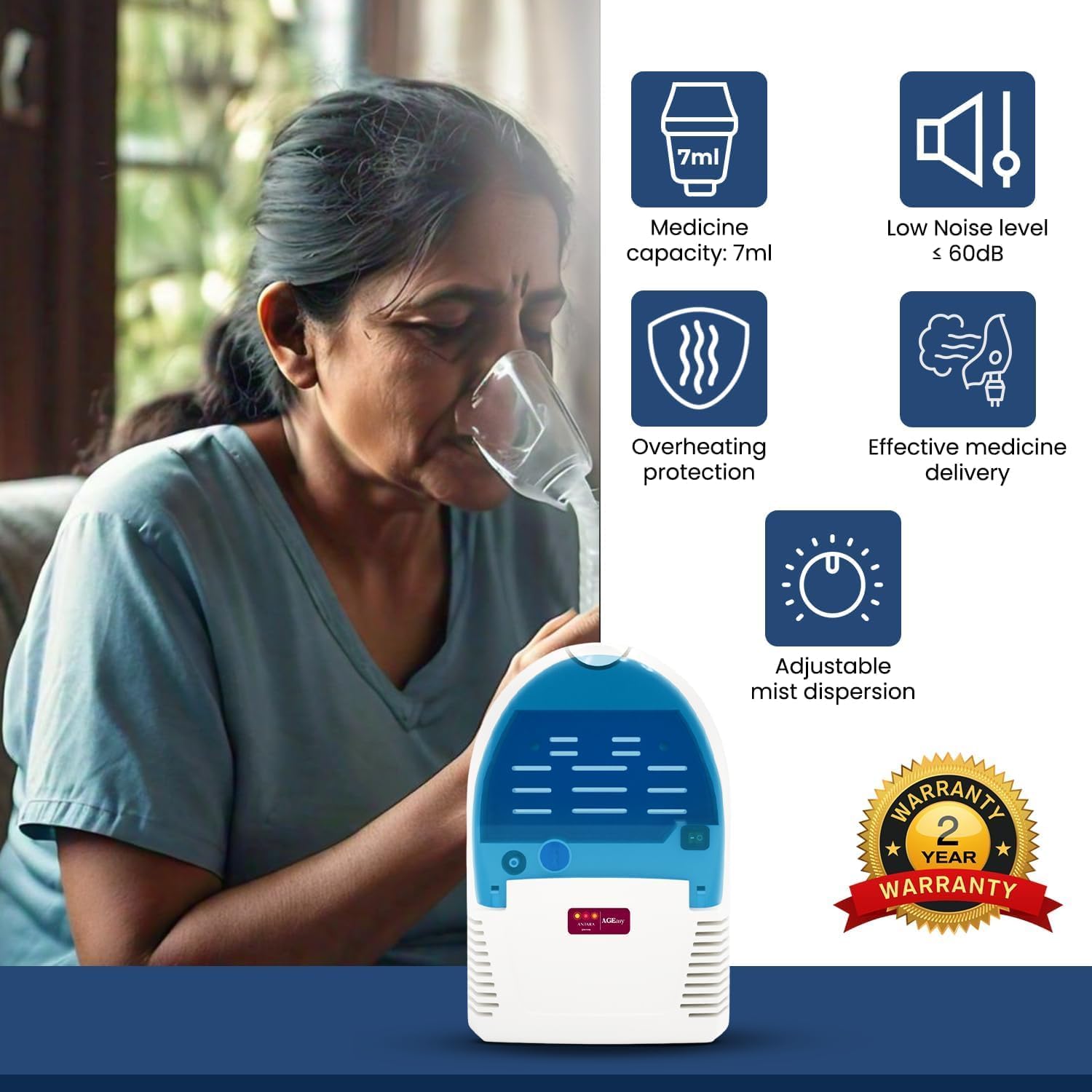 AGEasy (Max Group) Nebulizing Machine | Inhaler Machine with Storage Compartment | Nebuliser Machine for Kids & Adults | Steam Machine for Cold & Cough with 2 Masks, 1 Mouthpiece & 5 Filters 3