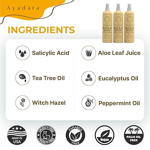 Miniatura 5 de Spray corporal para el tratamiento del acné con ácido salicílico al 2%, espray de tratamiento del acné de espalda quística, pecho de árbol de té,