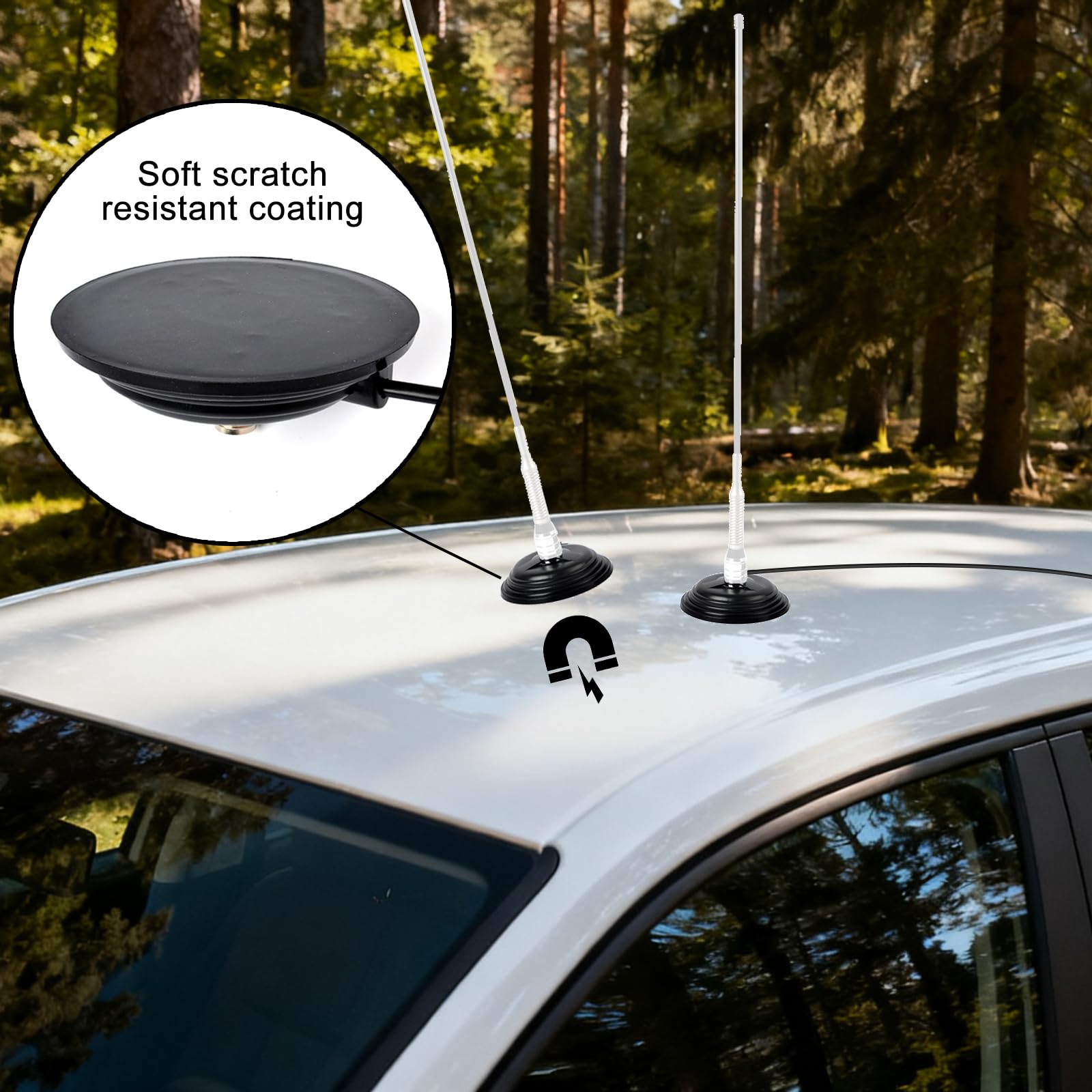 SO239 Base Montage Magnétique pour Antenne CB/VHF/UHF, avec Câble Coaxial RG58 PL259 de 5 mètres/16,4 Pieds, pour Voiture/Camion et Extérieur