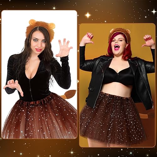 Miniatura 5 de Newcotte Disfraz de Halloween de 3 piezas de disfraz de animal con orejas tutú, diadema, cola y cola para disfraz de disfraces para jóvenes