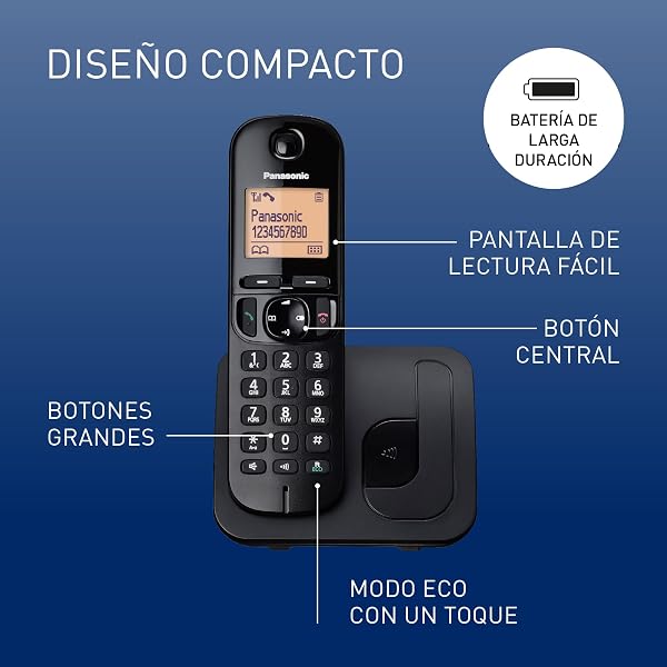 Panasonic KX-TGC210 Teléfono fijo inalámbrico, LCD, Identificador de llamadas, Agenda de 50 números, Tecla de navegación, Modo ECO, Reducción de ruido, Negro - 2