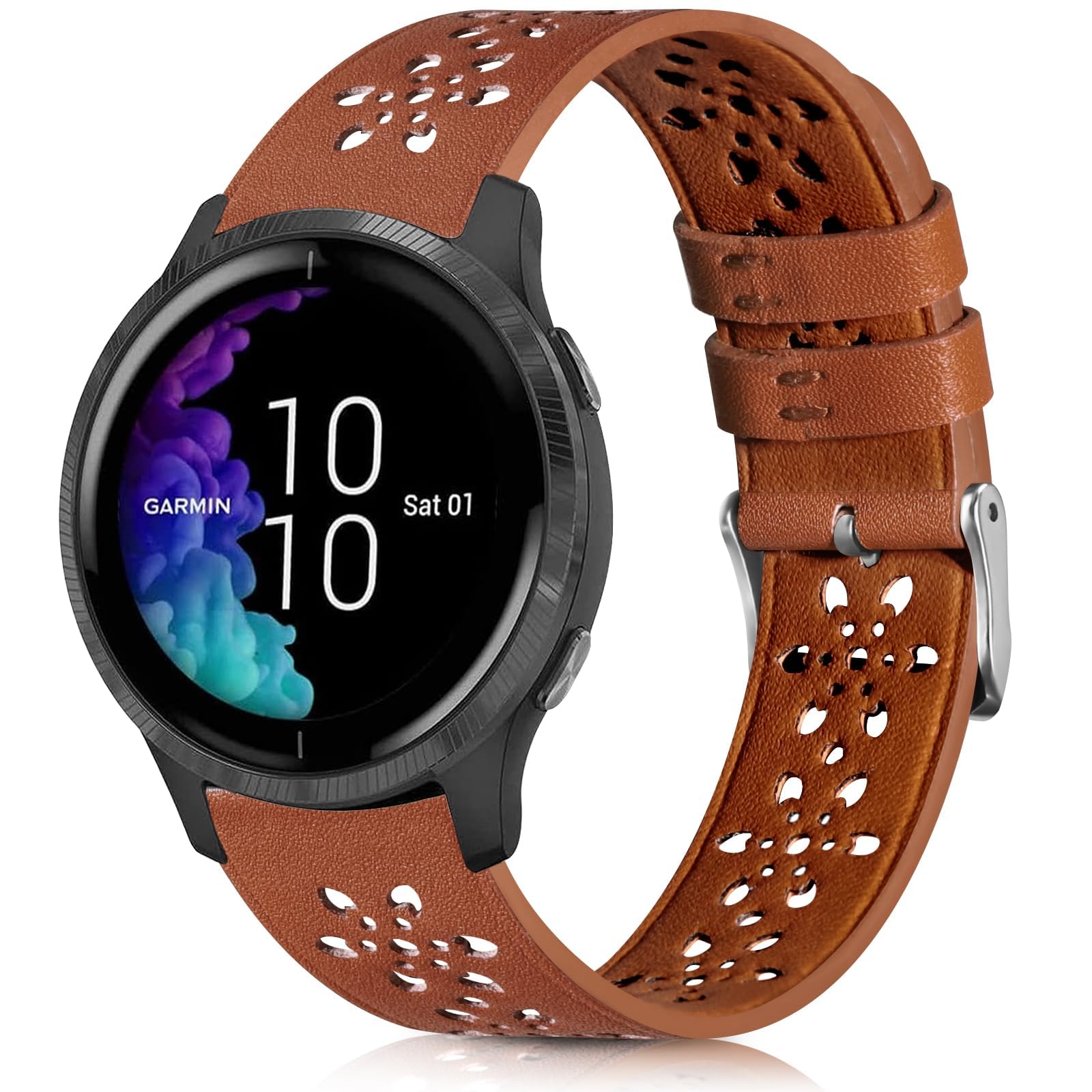 Lace Leather Band Compatible with Garmin Vivoactive 3/Vivoactive 3 Music Bands/Vivoactive 5 Bands,Garmin Venu/Venu 2 Plus Bands Women Men,20mm Breathable Slim Hollow-out Sports Replacement Band-image-47