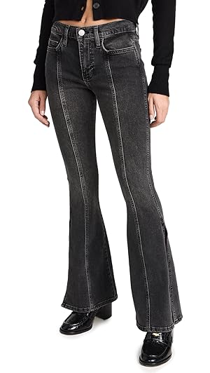 FRAME Women's Pixie Le High Flare Side Slit Jeans, Obsidian
