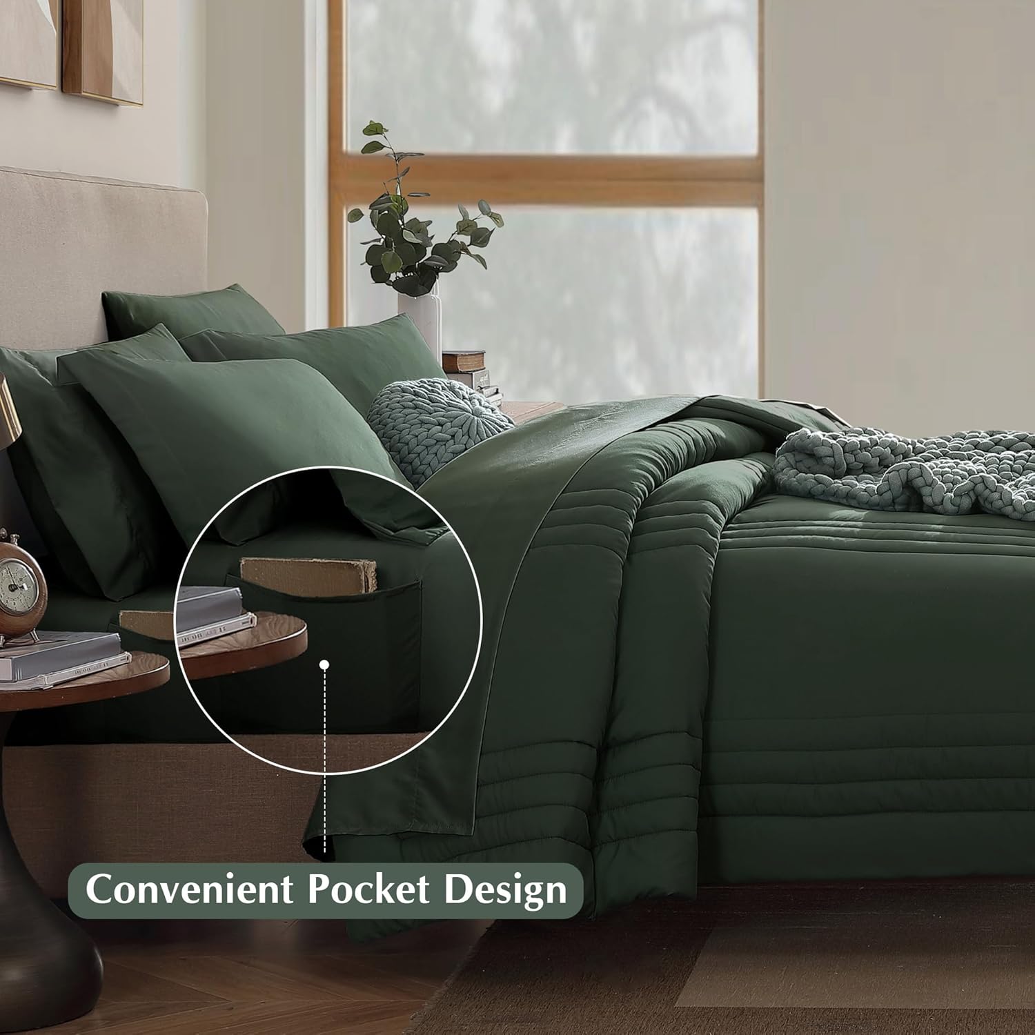 Monbix Full Comforter Set - 7 Pieces Deep Forest Bed in a Bag Full Size Bedding Sets with Comforters, All Seasons Comforter with Sheets, Pillowcases & Shams thumbnail