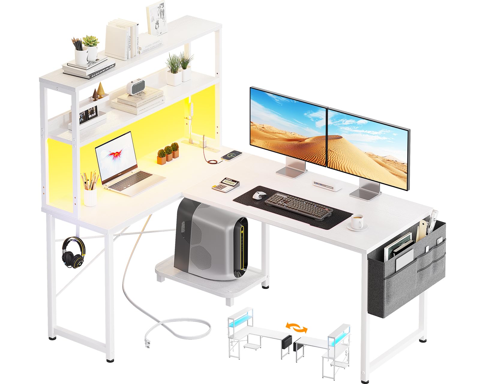 Amazon | AODK ゲーミングデスク コンセント付き パソコンデスク 袋