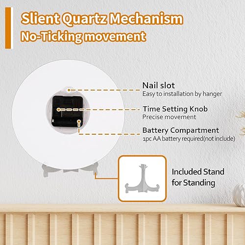 Miniatura 4 de Silent Non Ticking Wall Clock - 10 Inch Battery Operated Quartz Movement Round Hanging Clock for Living Room Bedroom Bathroom Kitchen Workspace Home