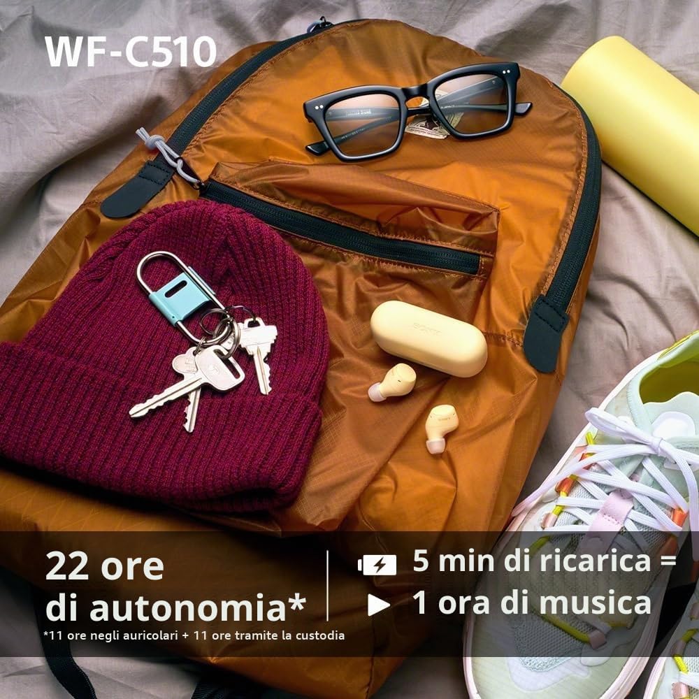 Sony WFC510 | Cuffie True Wireless - Piccole e leggere, Connessione Bluetooth Multipoint, Ambient Sound, Classificazione IPX4, Spotify Tap, Blu (Ricondizionato)