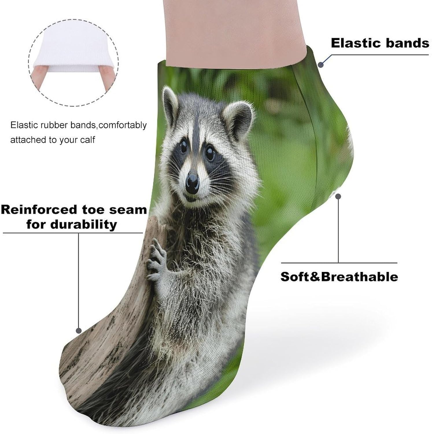 Cute Raccoon 5 Pairs Low Cut Ankle Socks Casual Liner Sock No Show Invisible Socks for Men Women