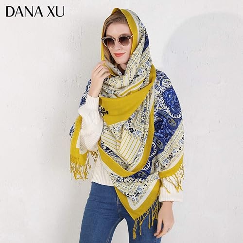 Miniatura 128 de DANA XU Manta de pashmina extragrande 100% de lana merina, bufanda de viaje, bufanda de cachemira para mujer, otoño e invierno, chal de gran