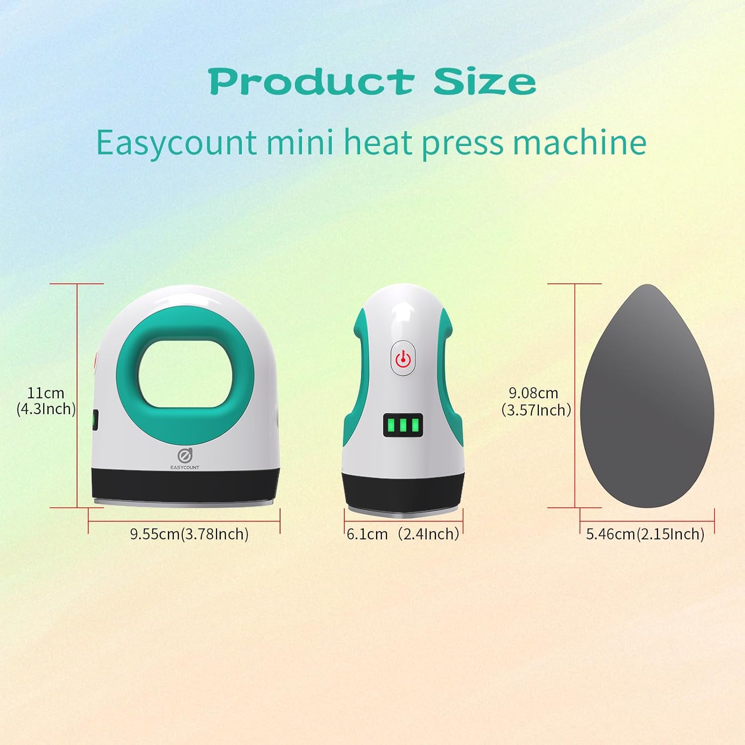 Product dimensions of Easy Count E Mini Heat Press Machine