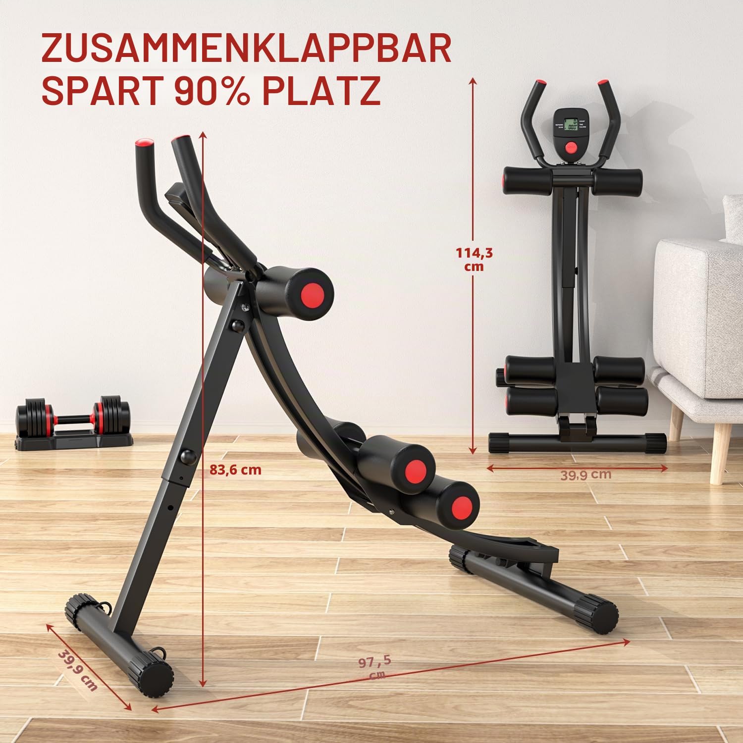 Bauchmuskelmaschine, verstellbare Bauchmuskel-Trainingsgeräte für Heim-Fitnessstudio, faltbare Bauchmuskeltrainer-Maschine, Krafttrainingsgerät, Core & AB Trainer Maschine für Körperformung