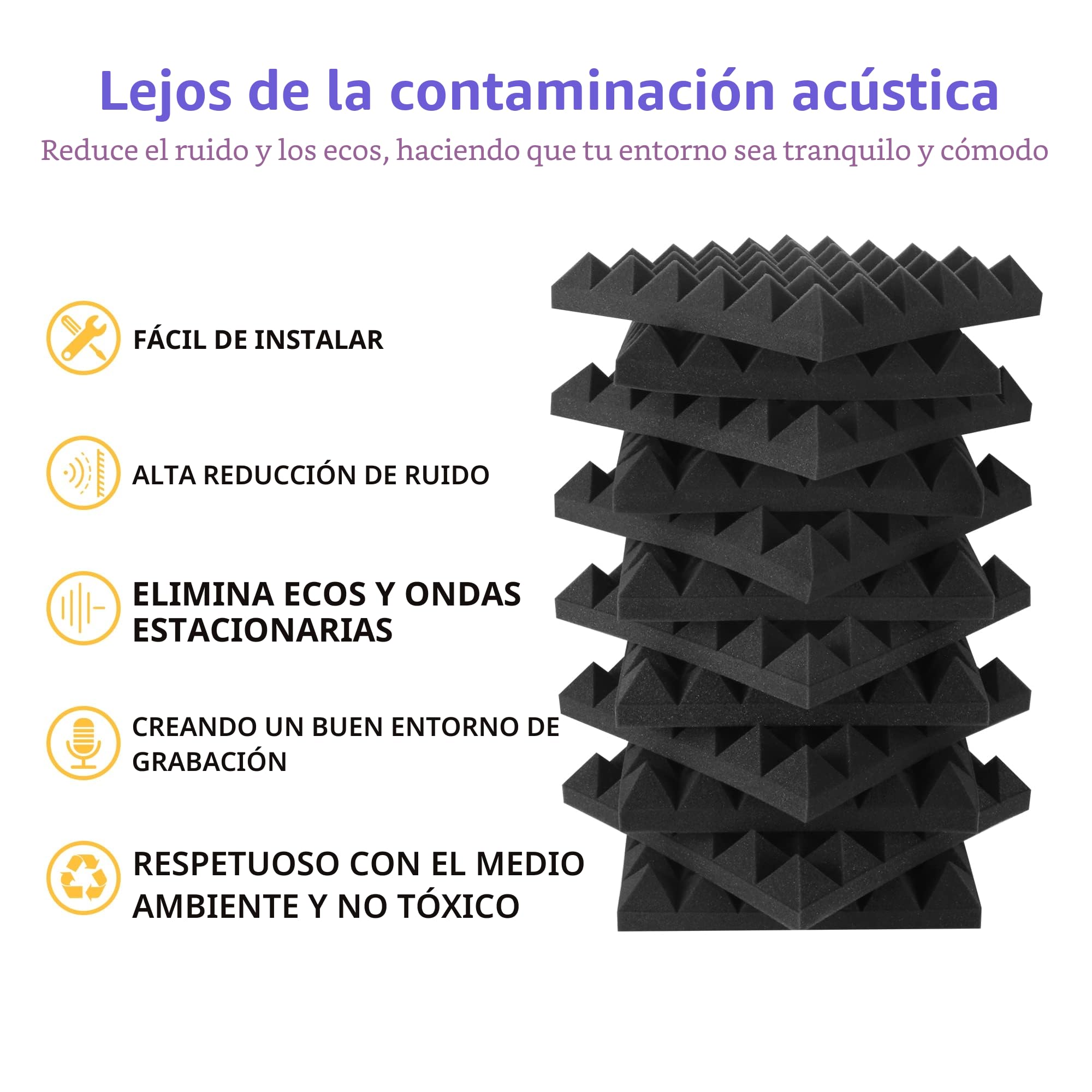 Paneles Acústicos de 12 Piezas para el Aislamiento Acústico, Espuma Acústica Negra, Adecuado para Insonorizar Estudios de Grabación, Oficinas, Estudios de Danza, Dormitorios, Podcasts 30x30x5cm