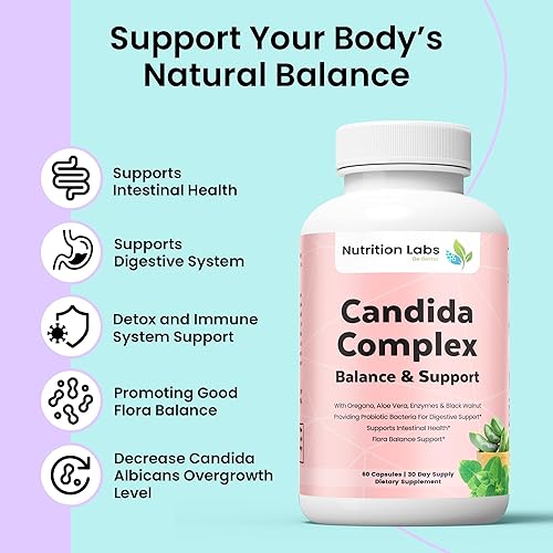 Miniatura 2 de Suplemento Candida Cleanse para equilibrio y apoyo, desintoxicación de candidasa, mujeres y hombres. Salud intestinal y flora, nivel de pH, salud