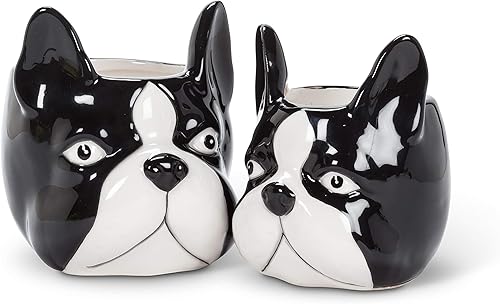 Miniatura 3 de Abbott Collection 27-MINIKIN-068-LG - Maceta grande para cabeza de perro, color negro y blanco