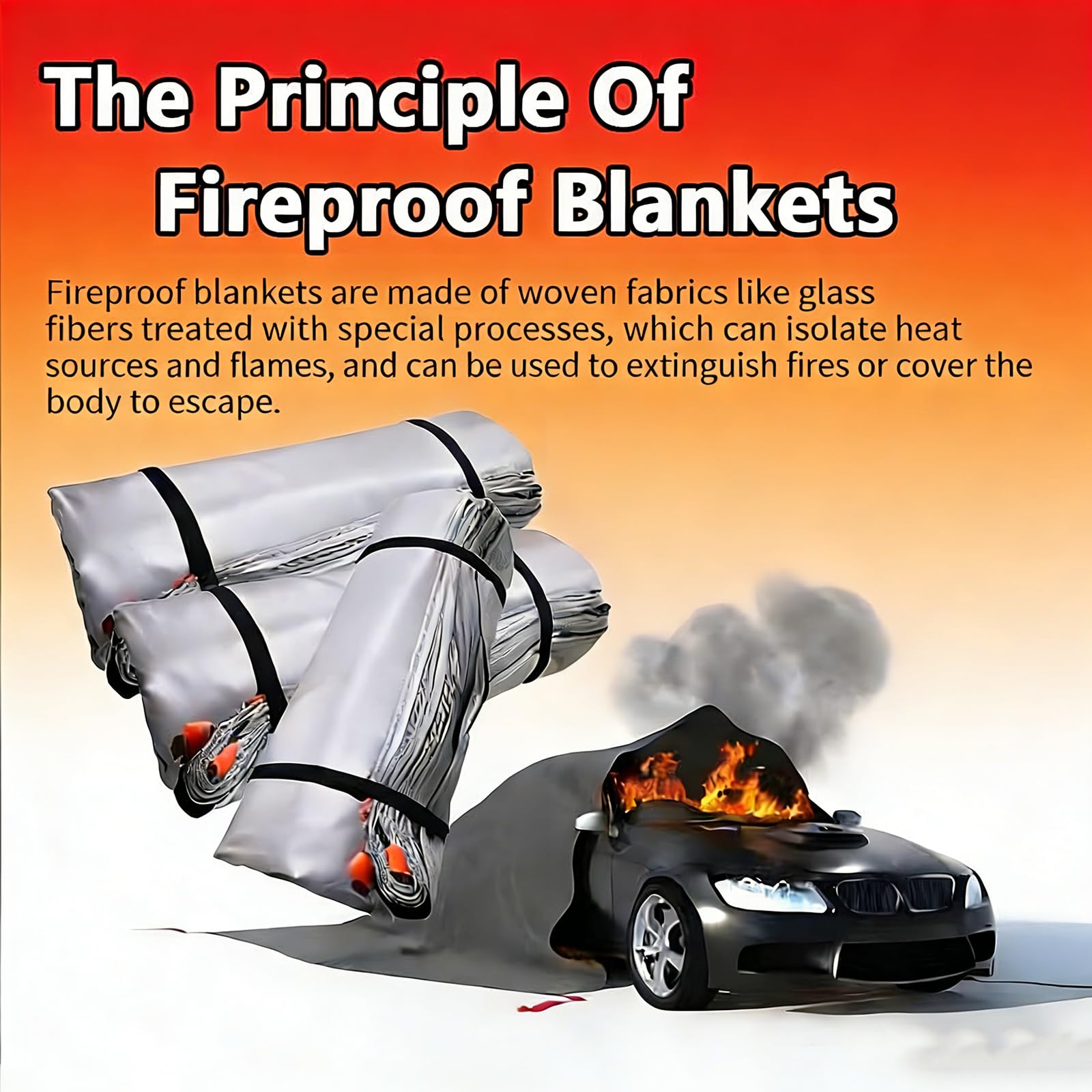 Manta ignífuga de Emergencia Reutilizable para Coche, Mantas extintoras de Primeros Auxilios para vehículos eléctricos/de Gasolina, Manta de Fibra de Vidrio para Refugio contra Incendios 4x6m