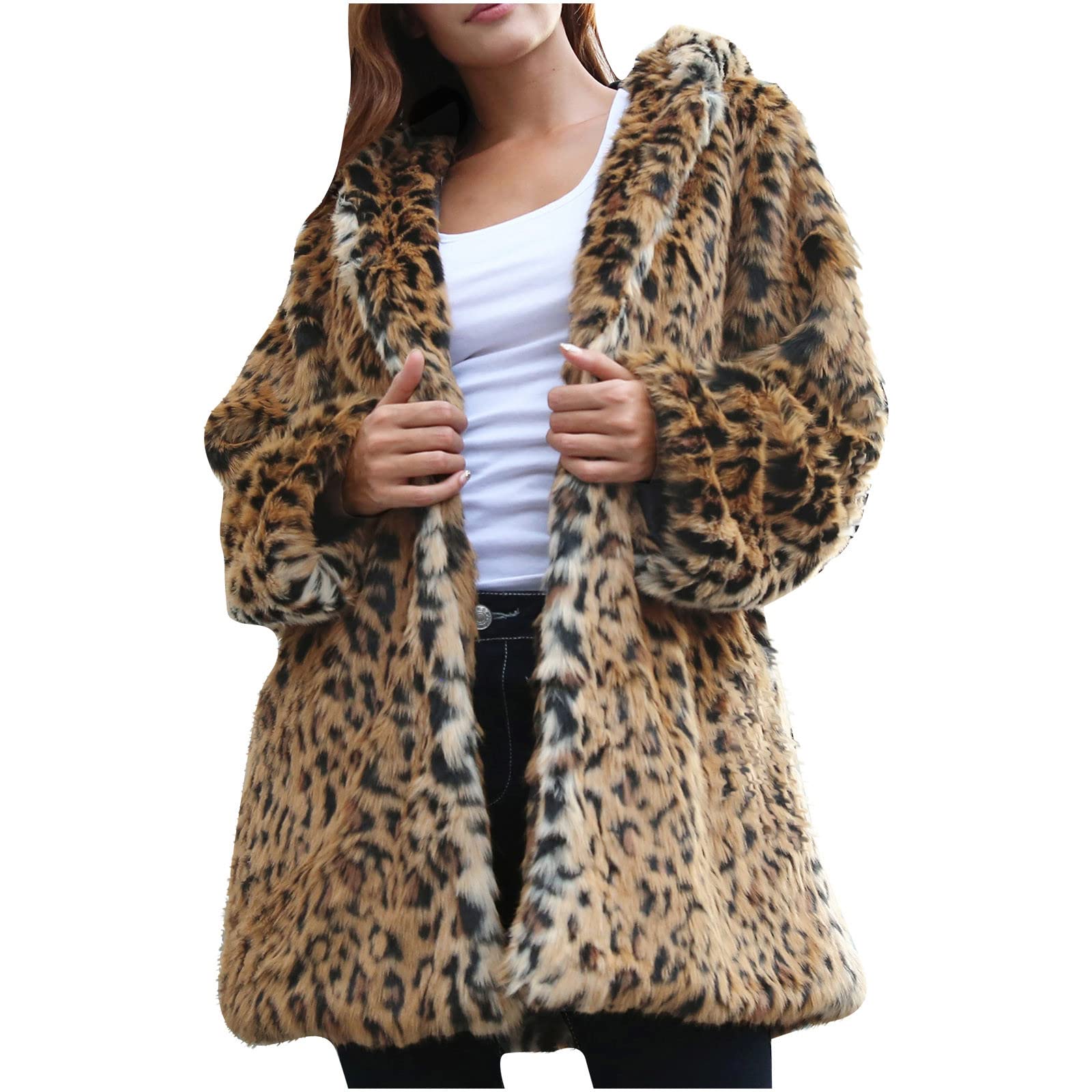 Leopard Cardigan For Women Plus Size Faux Fur Winter Overcoat