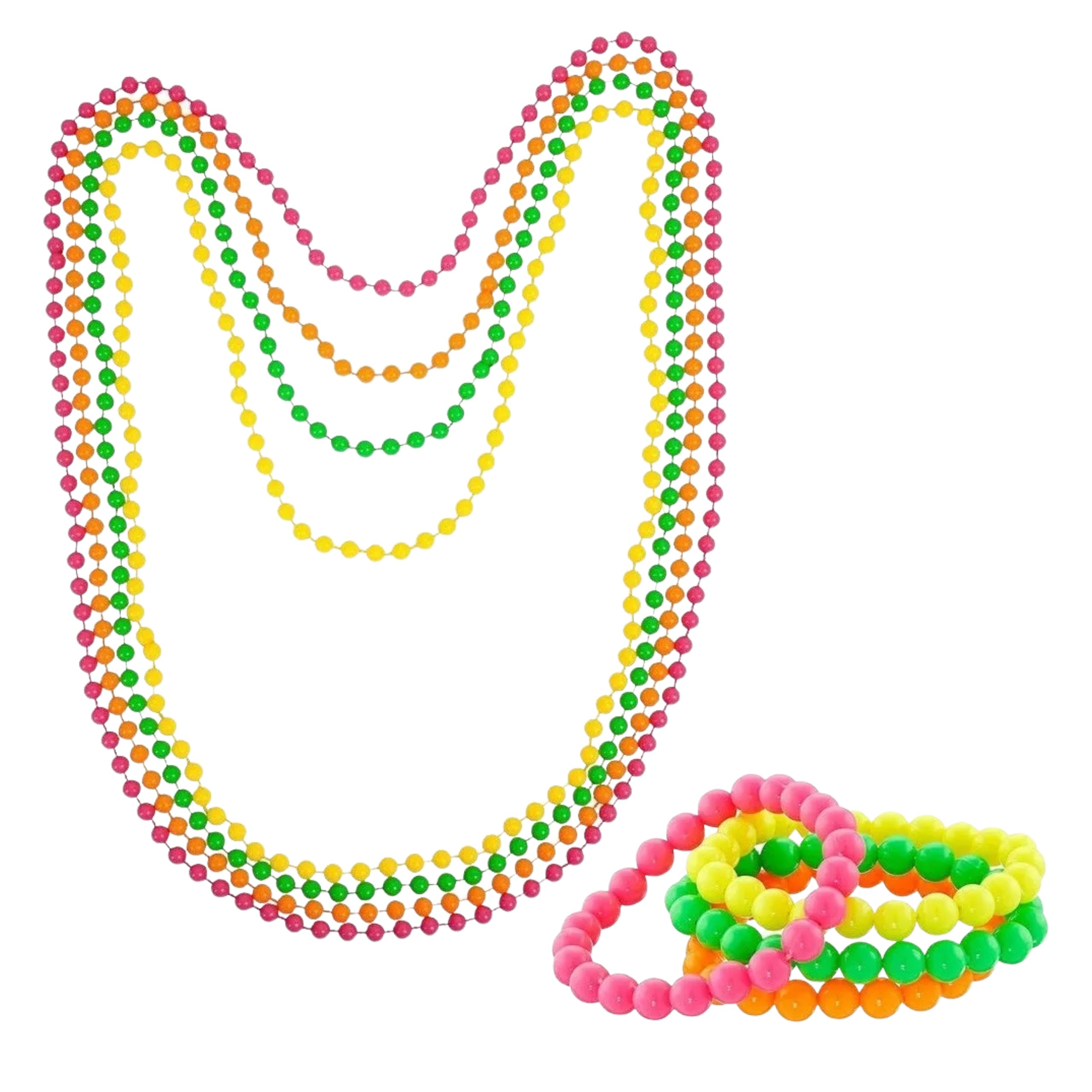 Lizzy Neon Beads Necklace and Bracelet Set | 80's Costume Accessory Bright Rave Fancy Dress Colorful for Women Neon Necklace Bracelets Beads Bulk | One Size Fits All