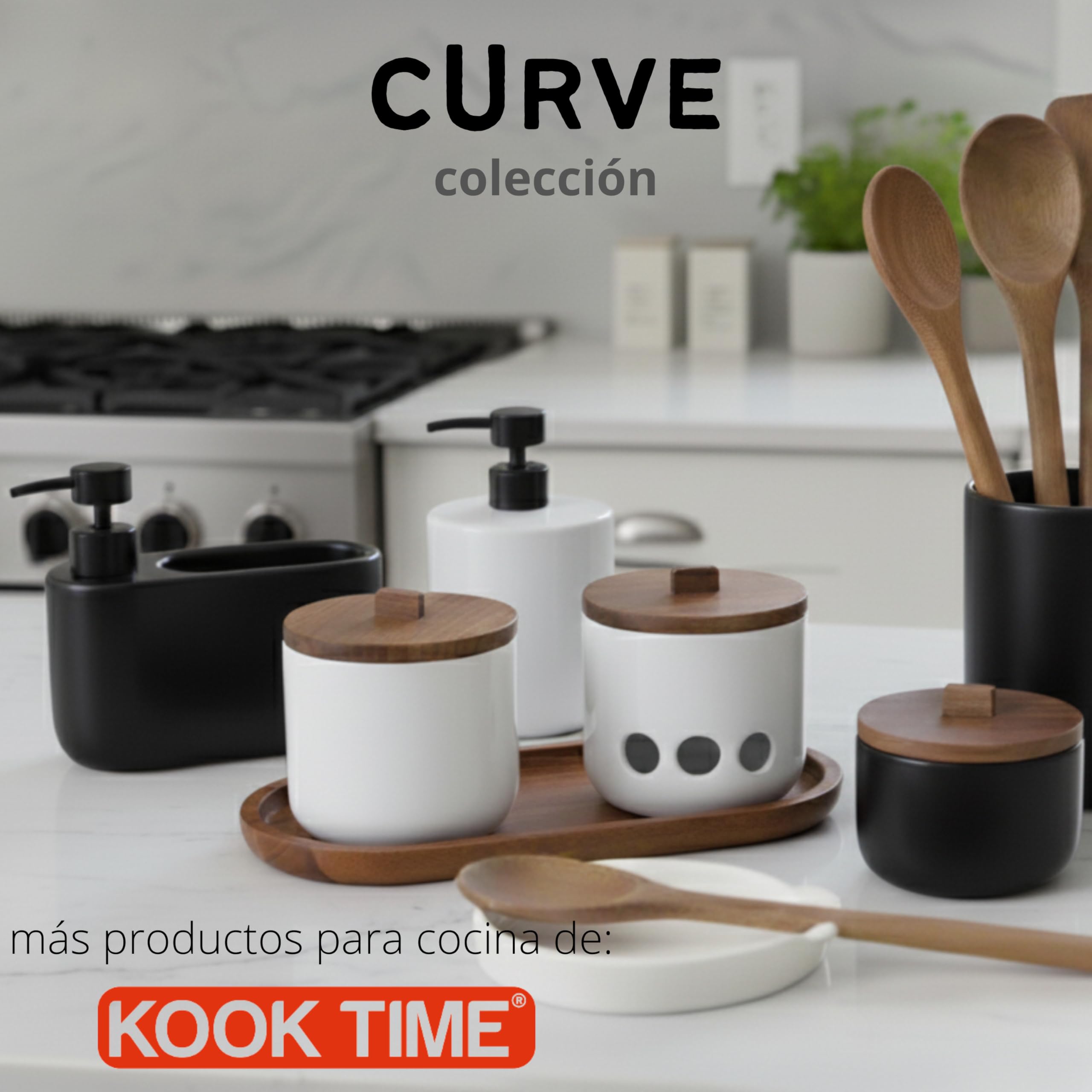 Kook Time Salero de Cocina de Cerámica CURVE - Bote Hermético con Tapa de Madera de Acacia. Tarro Multiusos para Sal, Azúcar o Especias. Diseño Nórdico Moderno. 11.5 x 12 cm. - Negro Mate — view 9