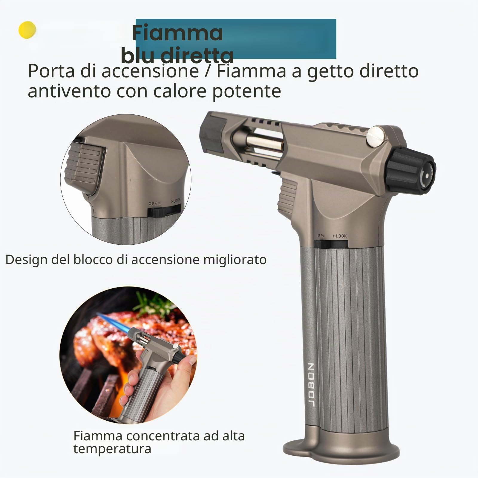 Tutto in metallo, bruciatore professionale da cucina con blocco di sicurezza, fiamma multiuso ricaricabile regolabile, per barbecue all'aperto, cottura