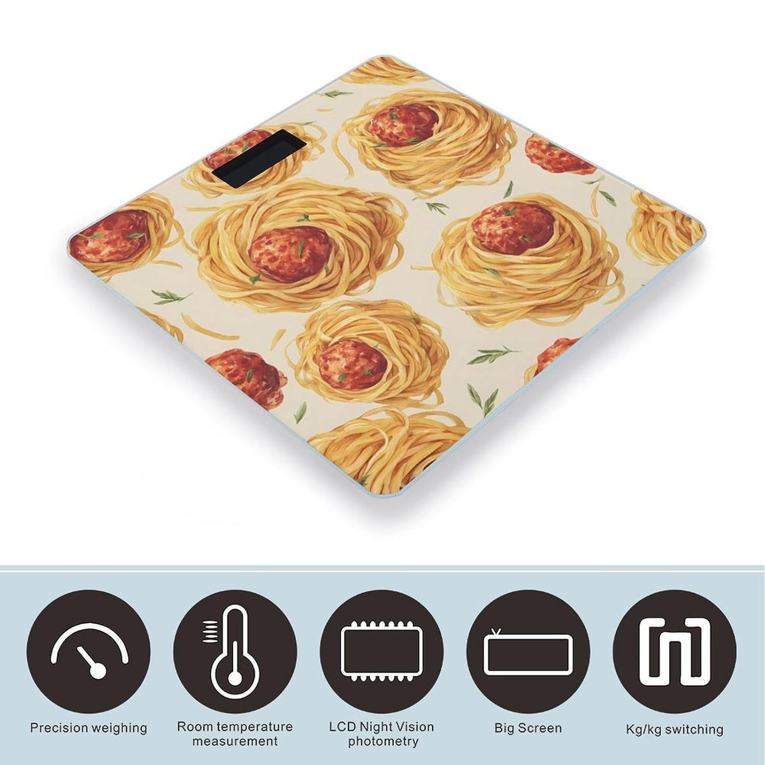 Meatballs Pasta Noodles Digital Body Weight Scale LCD Backlight Display for Bathroom Gym