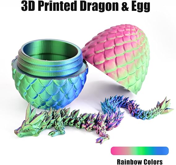 12 3D Printed Dragon Eggs with Dragon, Articulated 3D Fidget Toys for Kids