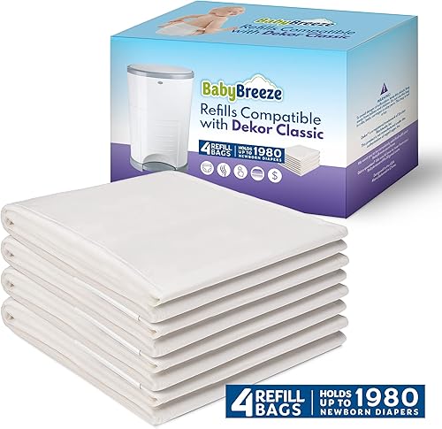 Miniatura 3 de Recambios para cubos de pañales compatibles con Dekor Classic - 4 bolsas de repuesto con capacidad para pañales de 1980  Bolsas de repuesto con