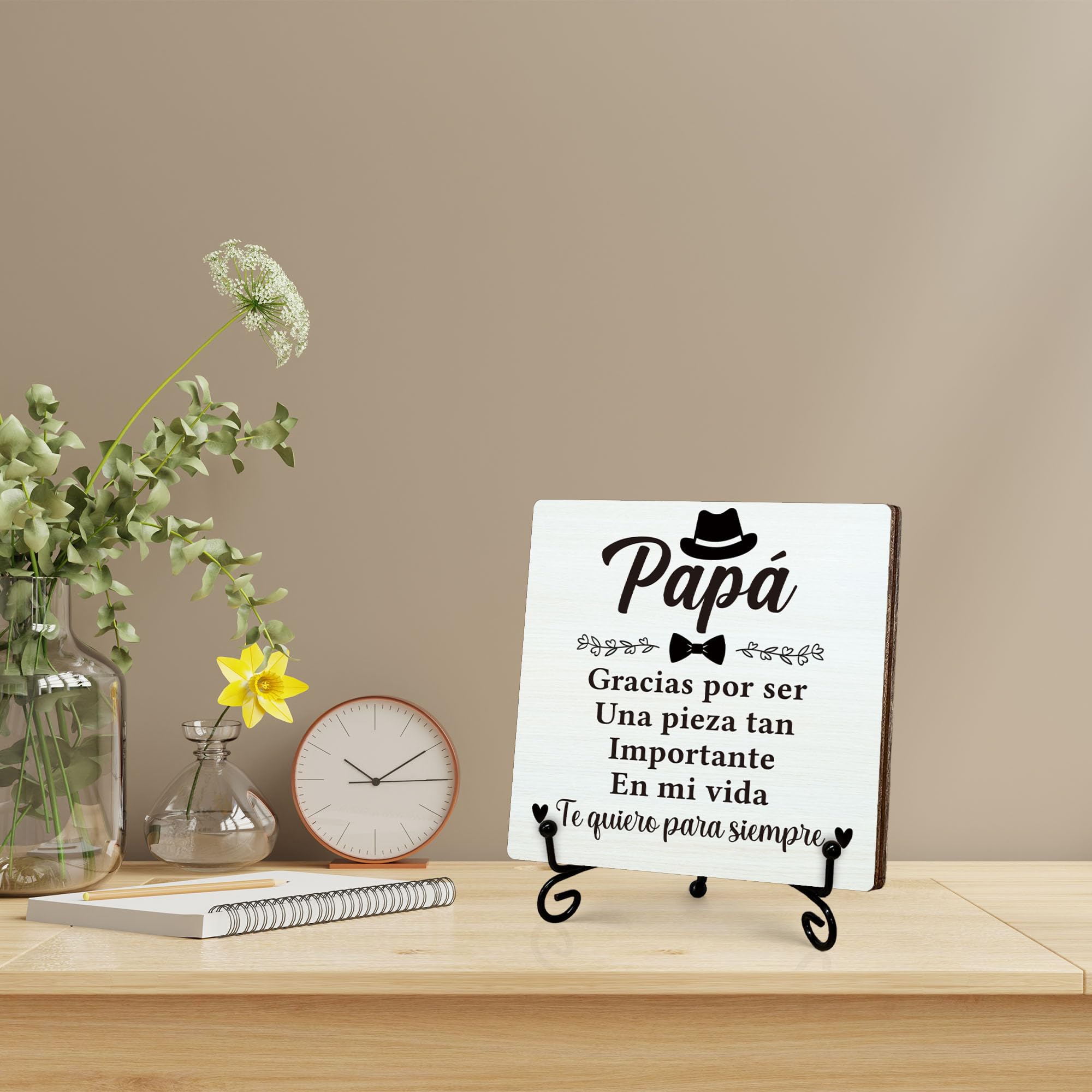 Regali per papà spagnolo da figlia, festa del papà, regalo di compleanno per papà, targa in legno con supporto, per casa e ufficio, da scrivania, regalo per papà, 12,7 x 12,7 cm, B13