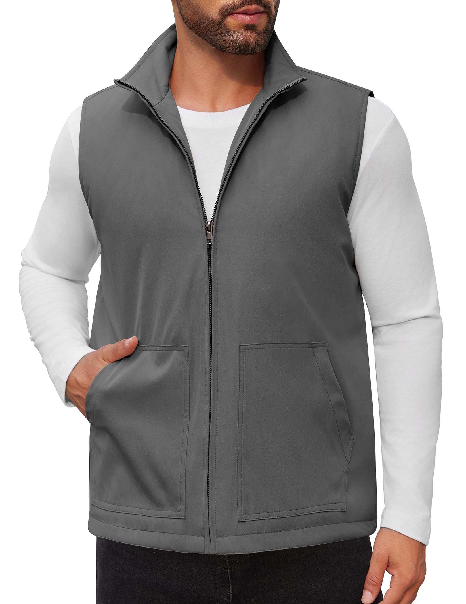 COOFANDY Men's Casual Outerwear Vest Lightweight Zip Up Sleeveless Jacket Outdoor Work Hiking Travel Golf Vest with Pockets
