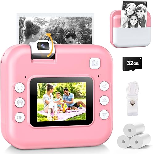 Miniatura 9 de Cámara para niños con impresión instantánea: cámara digital con lente abatible, regalo de cumpleaños para niños y niñas, fotos de impresión